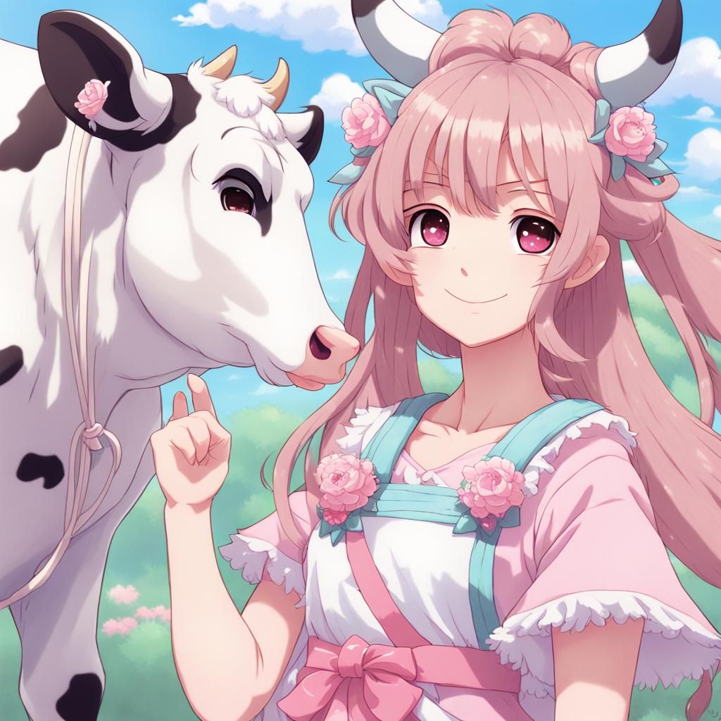 Anime Cow Girl Character Sheet in Pastel Colors