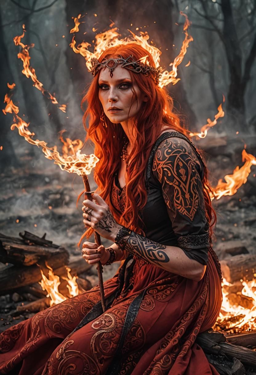 Powerful Witch in Blazing Fire Circle