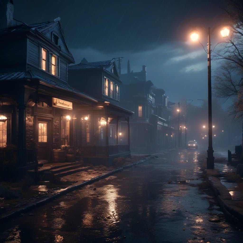 Foggy West Virginia Town at Midnight in 3D