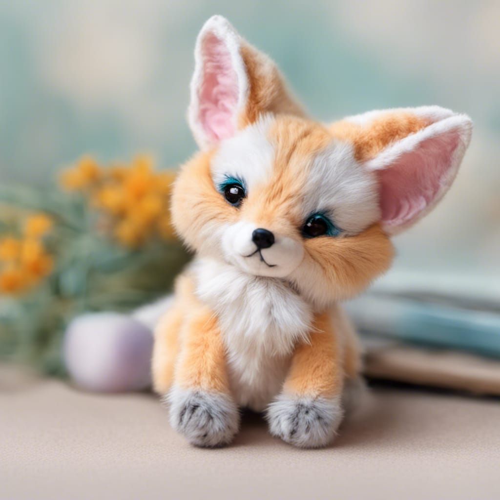 Adorable Stuffed Fennec Fox Toy in Pastel Art
