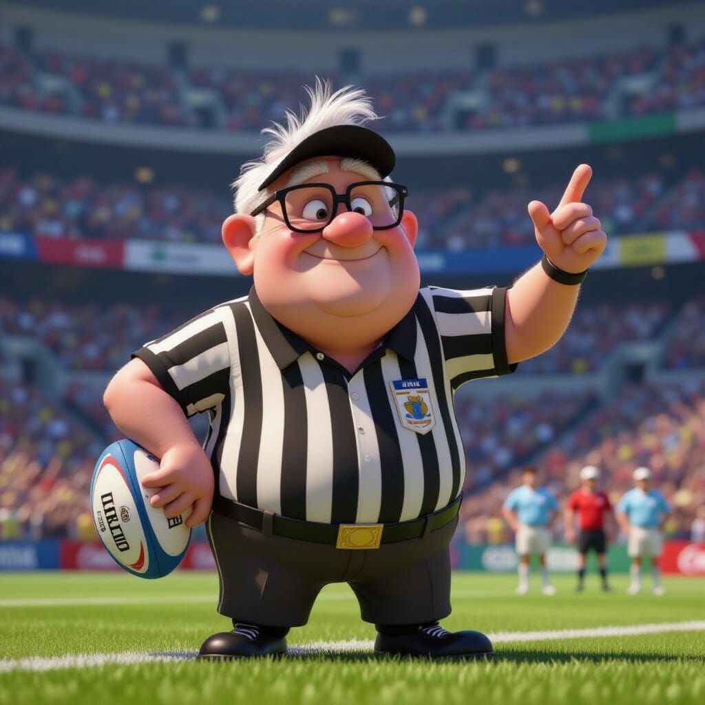 Carl Fredricksen Referees Rugby in Disney-Pixar Style