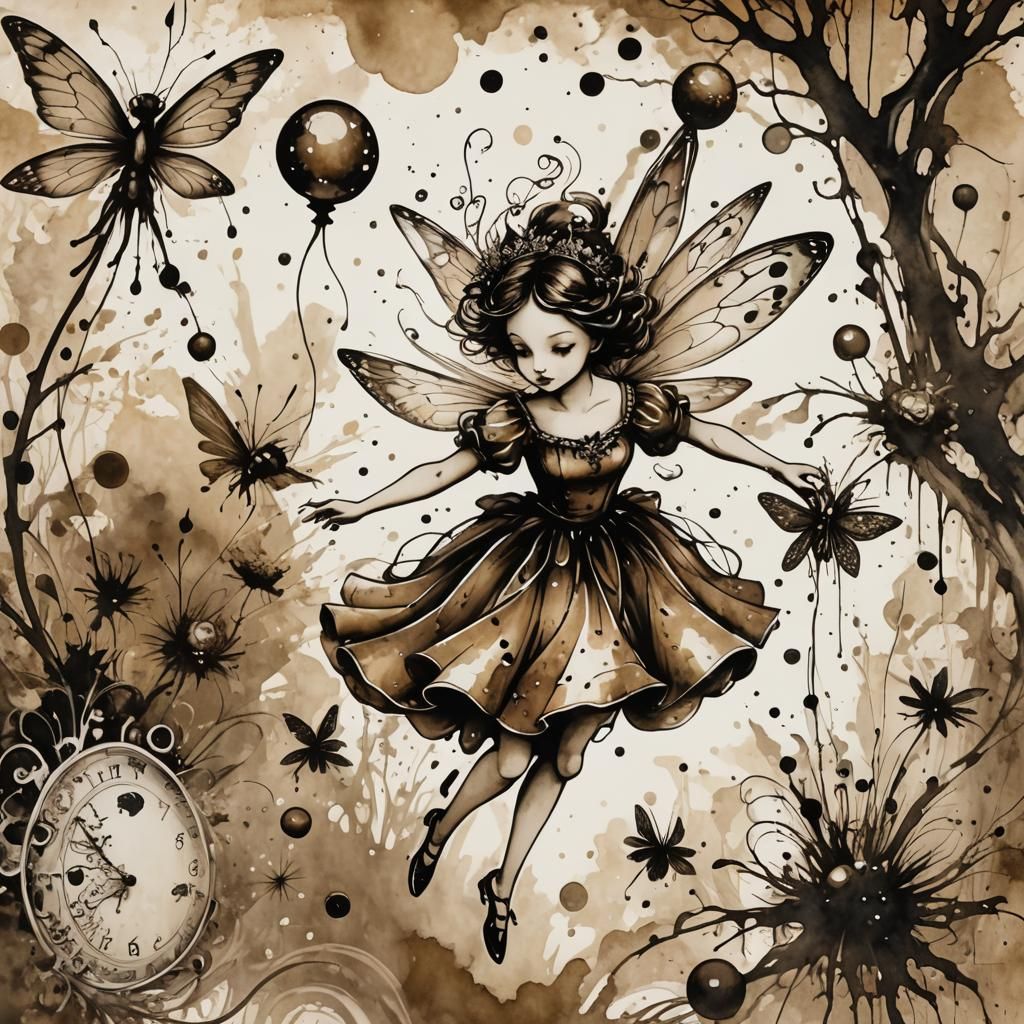 Surreal Fairy in Sumi-e Style Pop Art