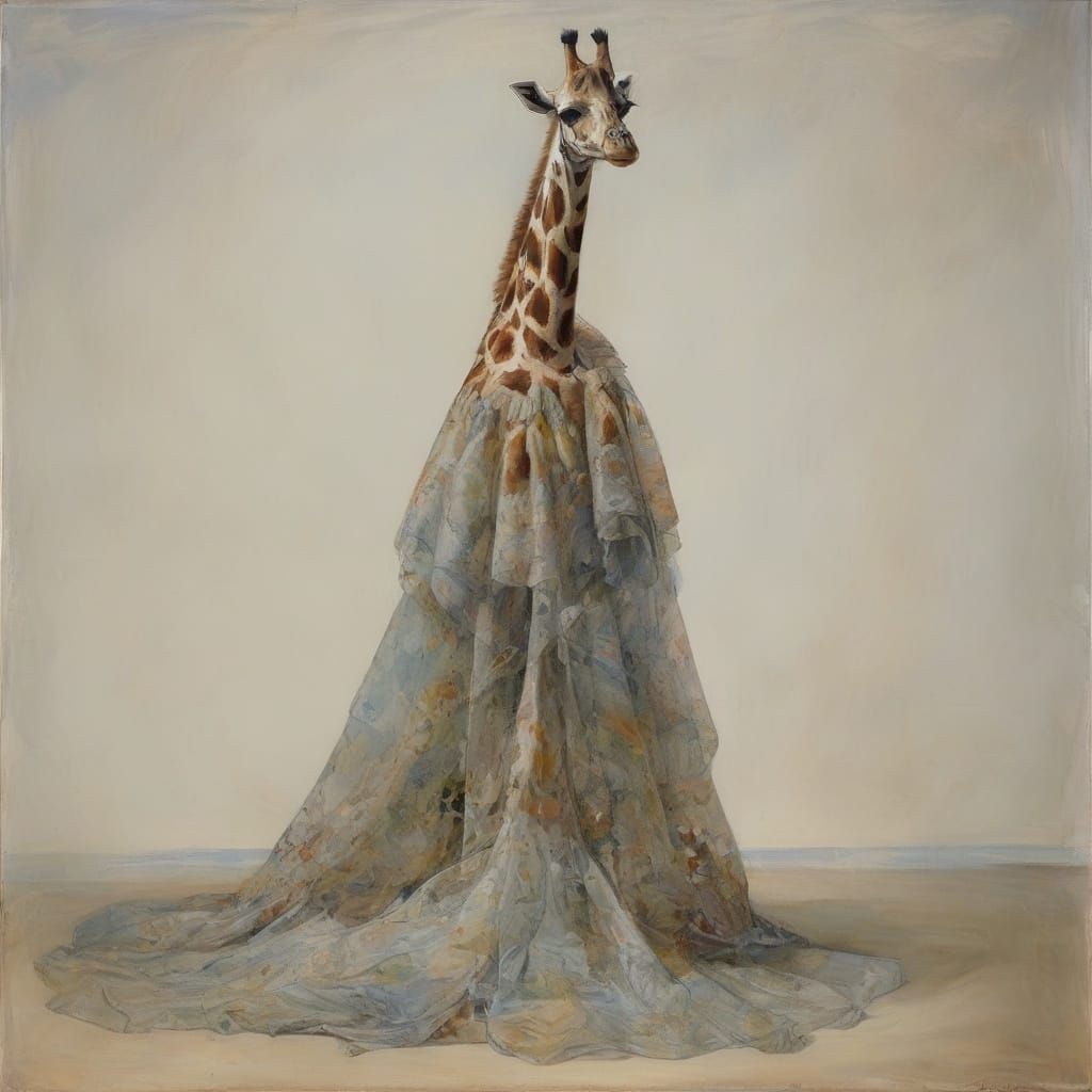 Giraffe in Glass Dress Inspired by Vrubel and Constable