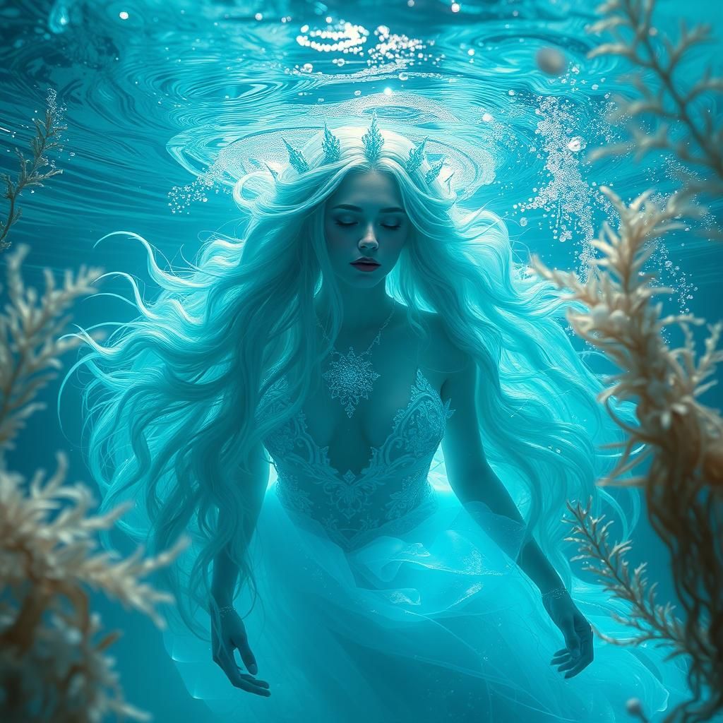 Ethereal Woman Submerged in Mystical Underwater Scene