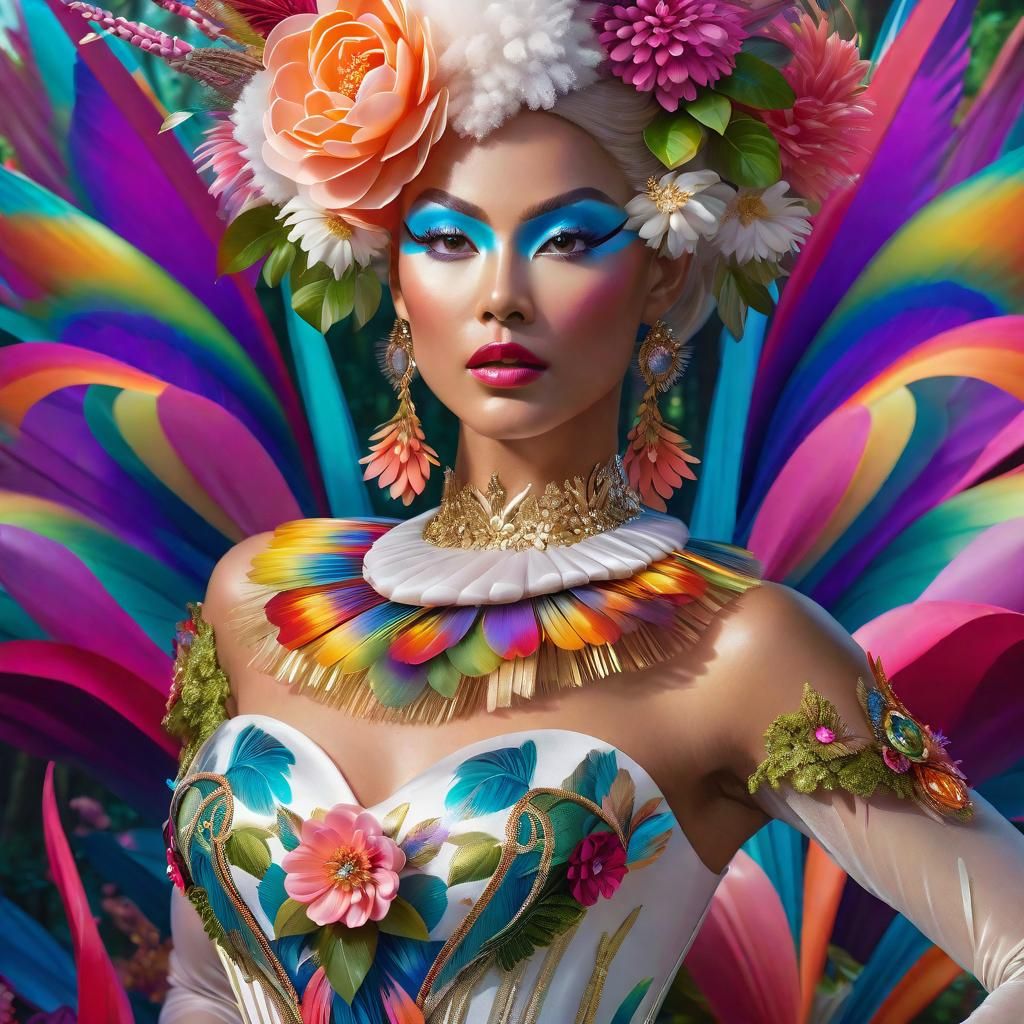 Maximalist Dancer in Psychedelic Forest Portrait