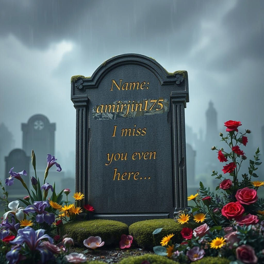 Epic Tombstone Scene in a Rainy Cemetery