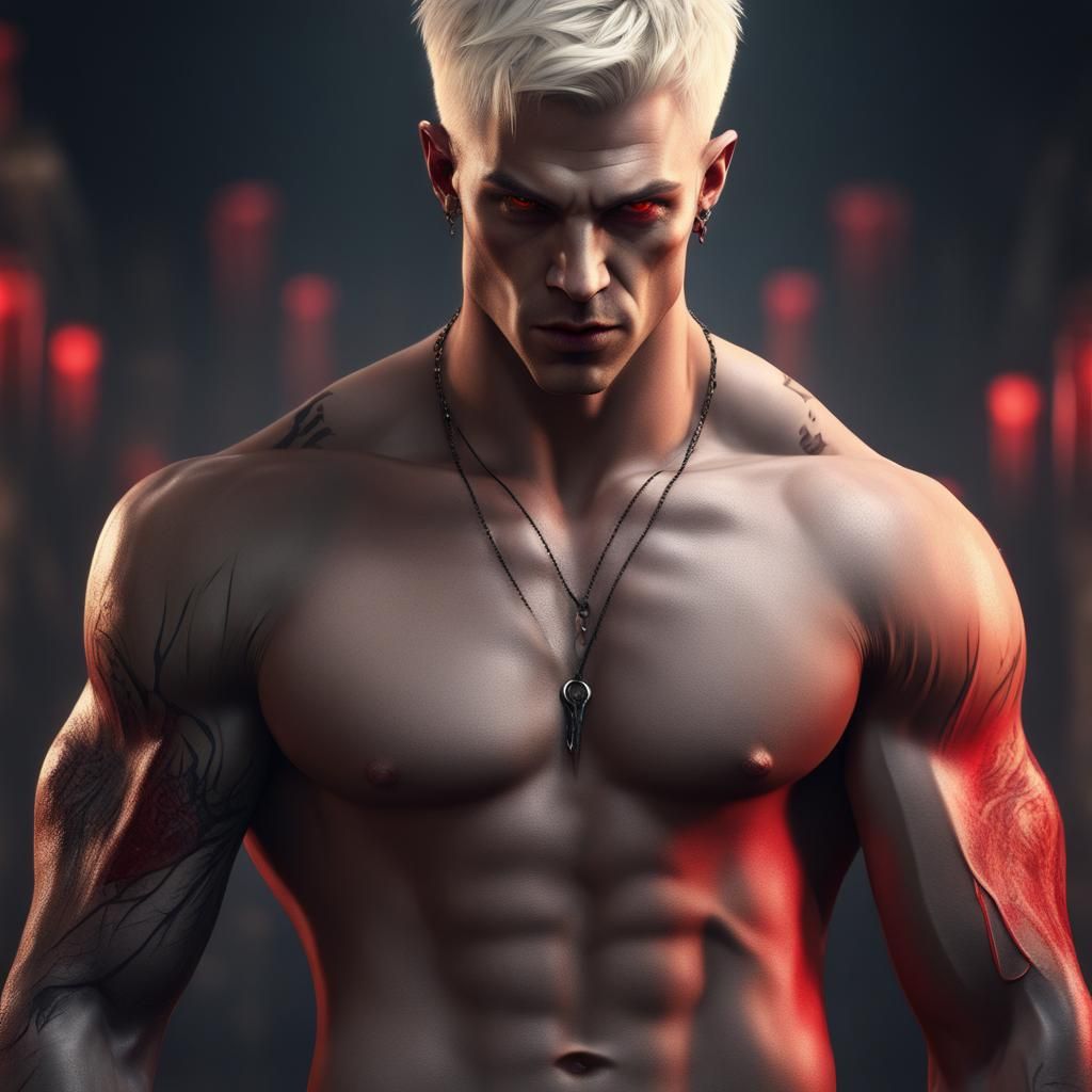 Dominant Vampire Male with Red Eyes in 8k