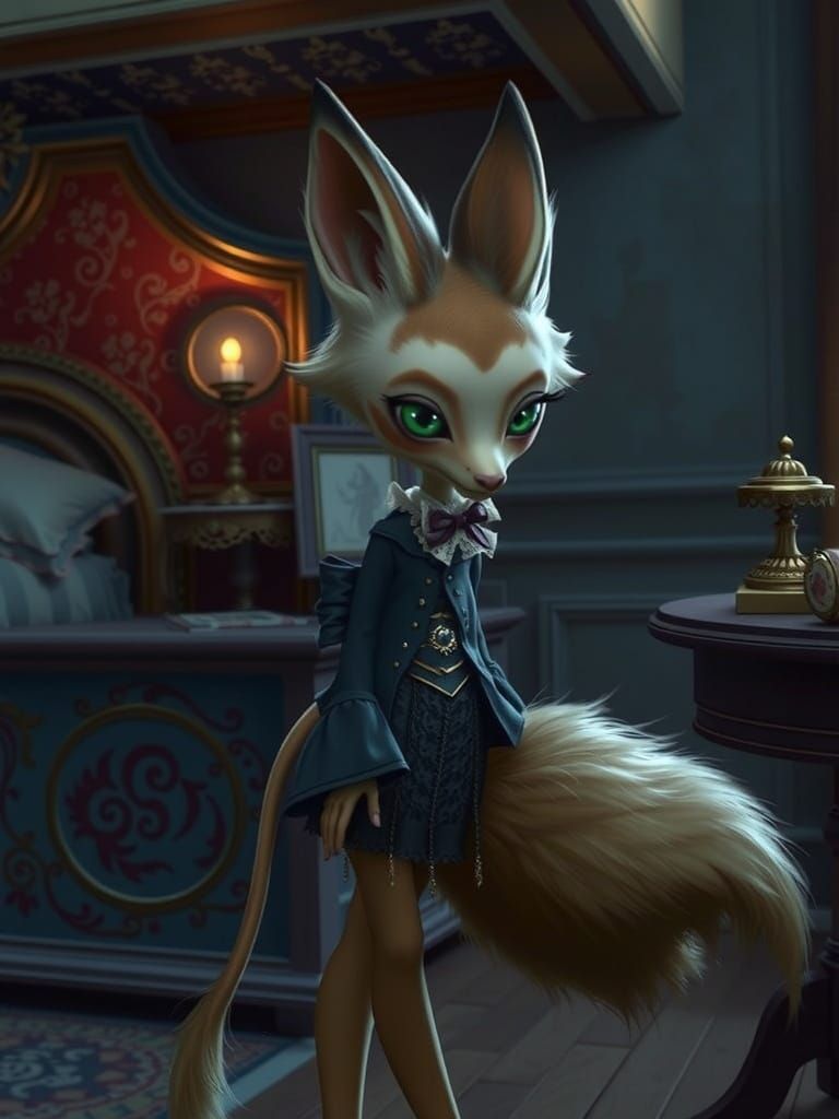 Anthropomorphic Anubis in Victorian Outfit, Delicate Art