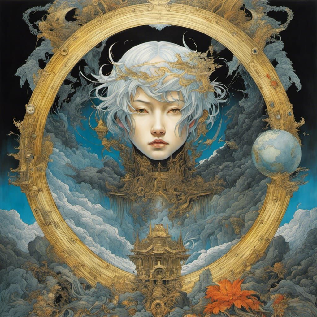 Hollow Earth Deity in Japanese Fantasy Art Style