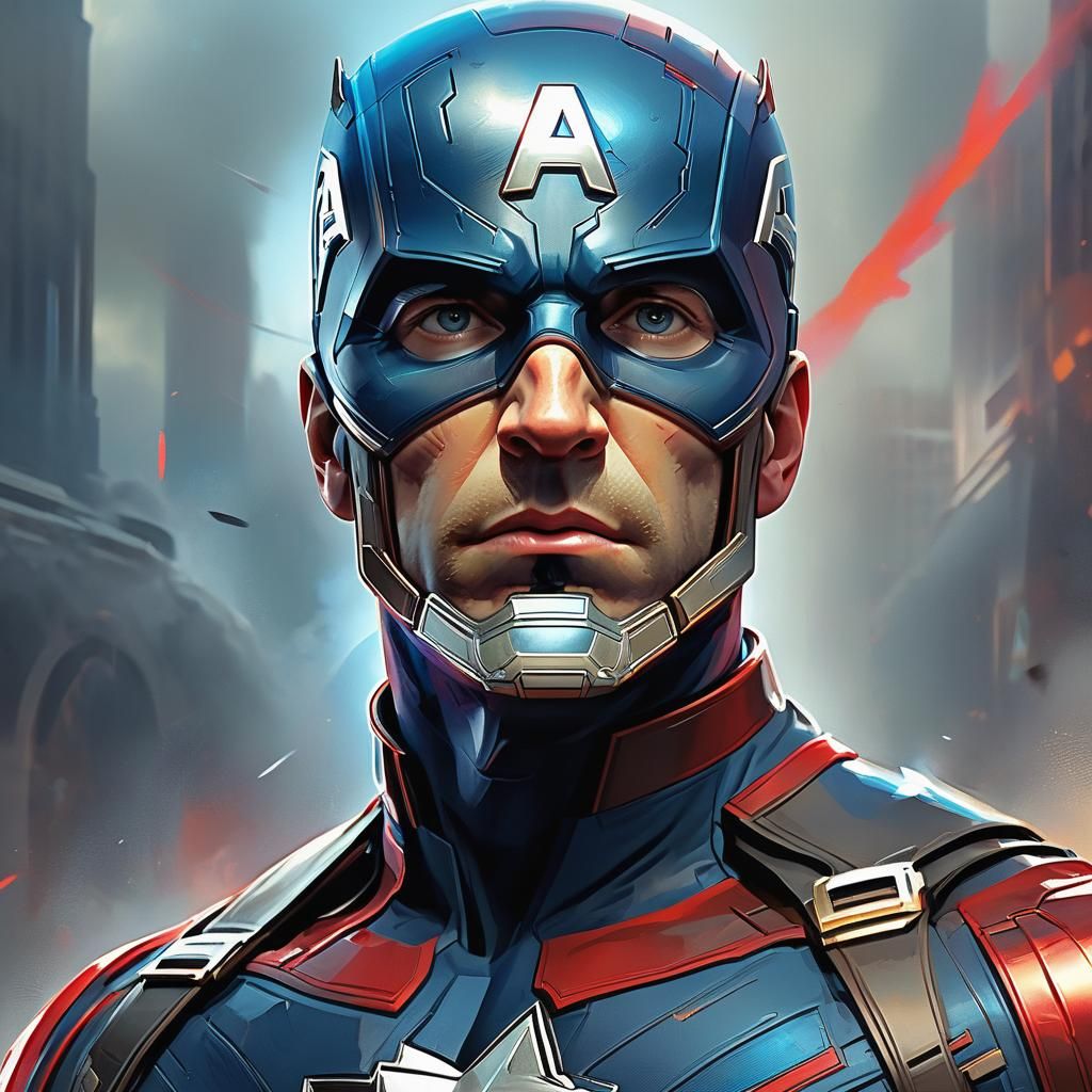 Captain America at 9/11 Memorial in Art Nouveau Style