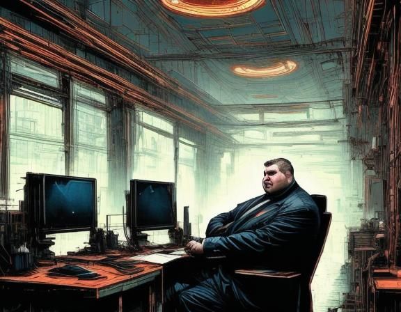 Cybernetic CEO in Opulent Office