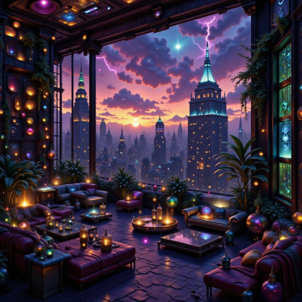 Luxurious NYC Penthouse in Chiaroscuro, Concept Art Style