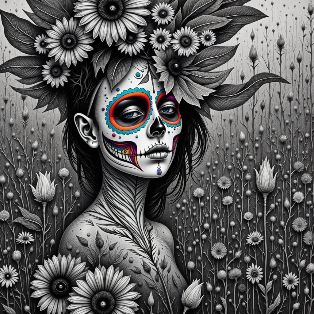 Día de los Muertos Woman with Vibrant Face Paint