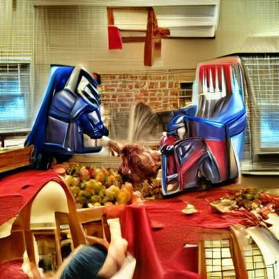 Jesus and Optimus Prime Thanksgiving Dinner