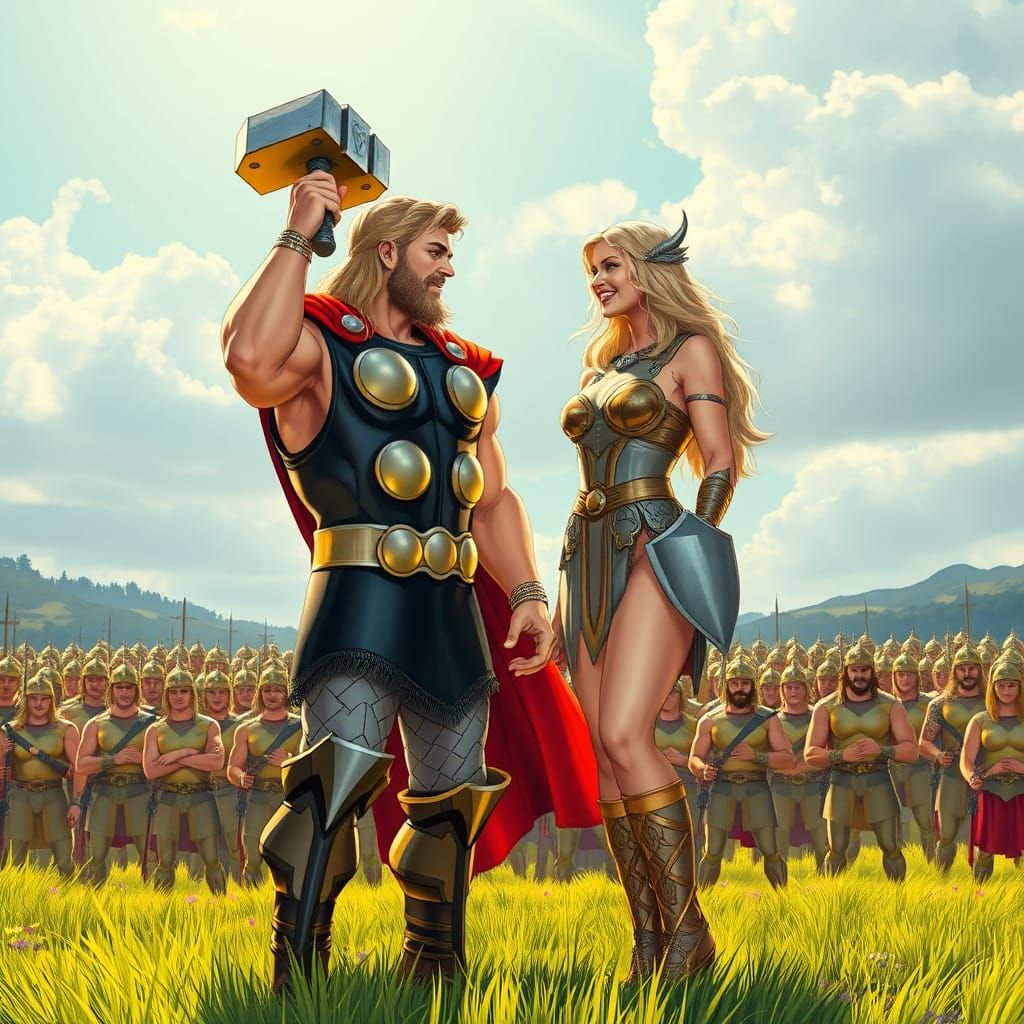 Thor Triumphs in Folkvanger with Freya and 1000 Viking Warri...