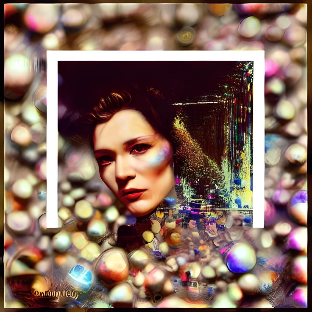 Holographic Woman on Beach at Sunset: Collage Art