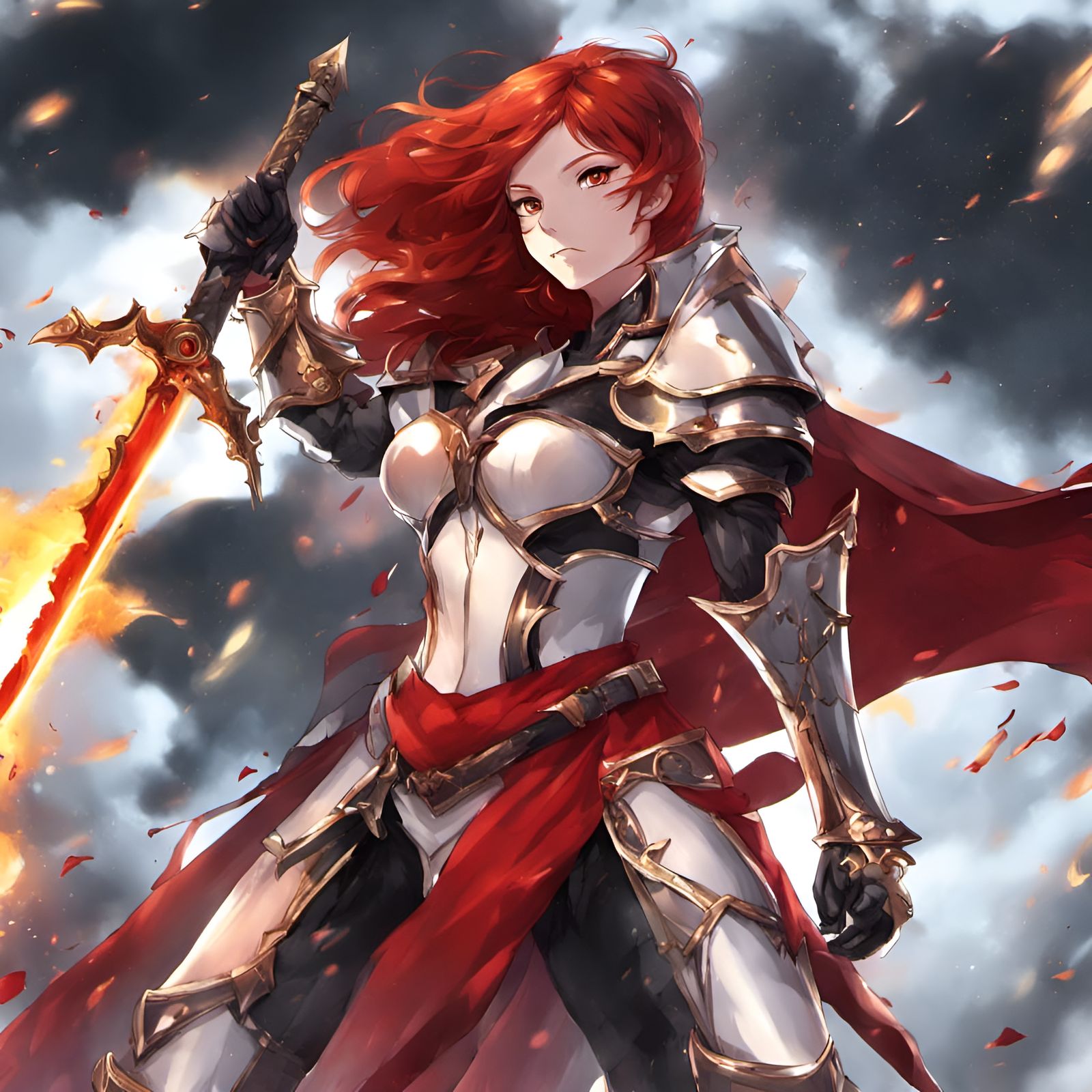 Anime Lady Knight with Flaming Sword