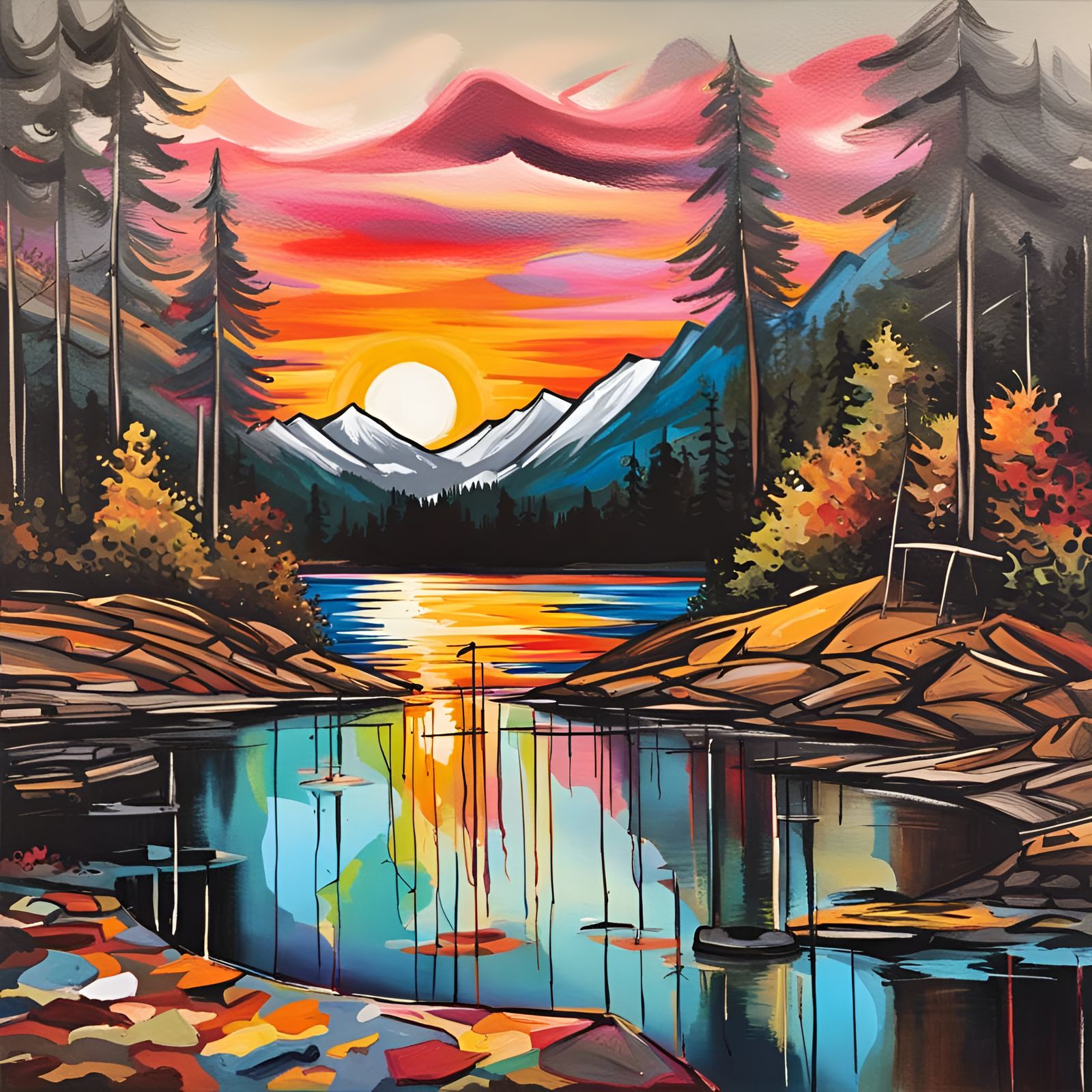 Sunset Lake: Graffiti Art in Polychromatic Style