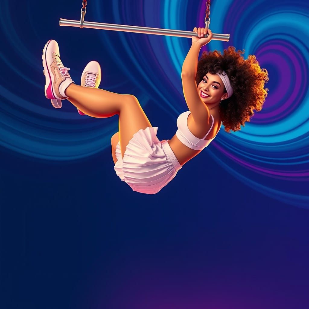 1980s Tennis Star Leans on Neon Stock Market Chart in Mid-Ai...