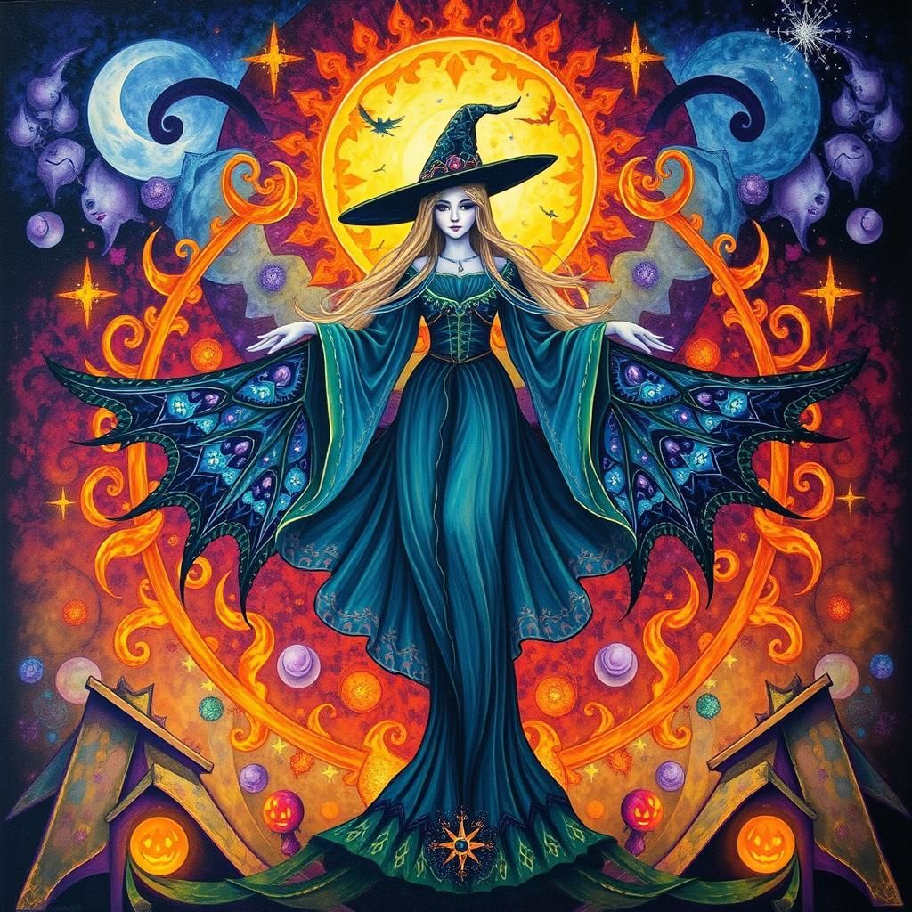 Fractal Witch Priestess with Jewels in Triadic Colors