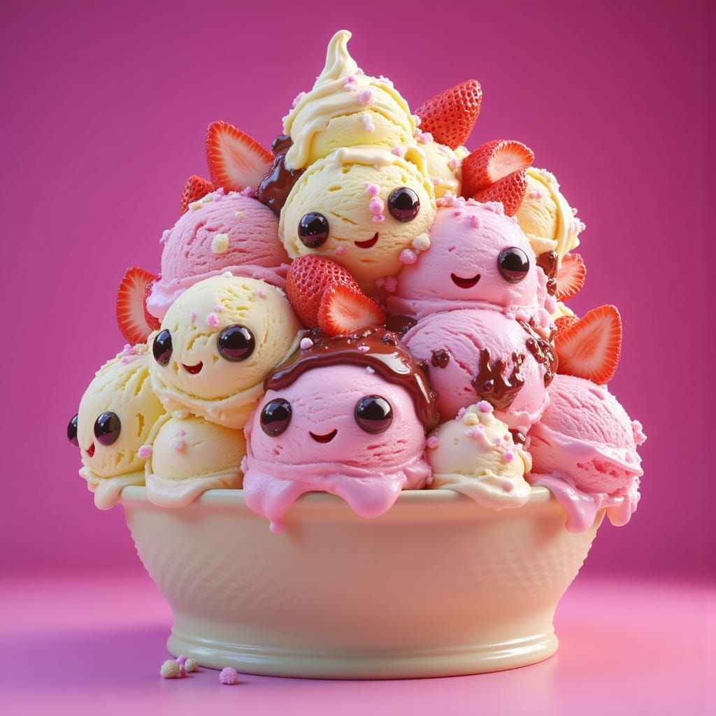 Anthropomorphic Ice Cream Bowl with Expressive Faces