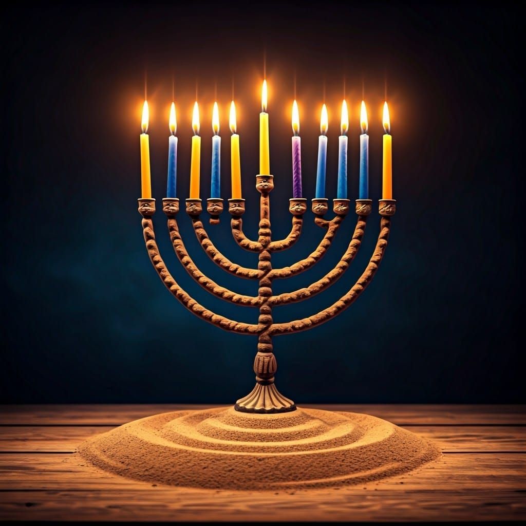 Sand Chanukah Menorah: Cinematic Film Still