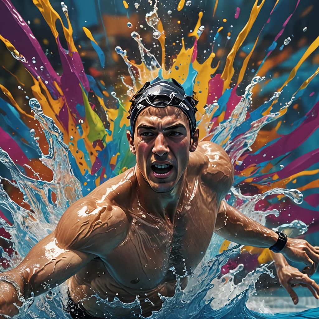 Olympic Freestyle Swimmers in Hyperrealistic Splash Art
