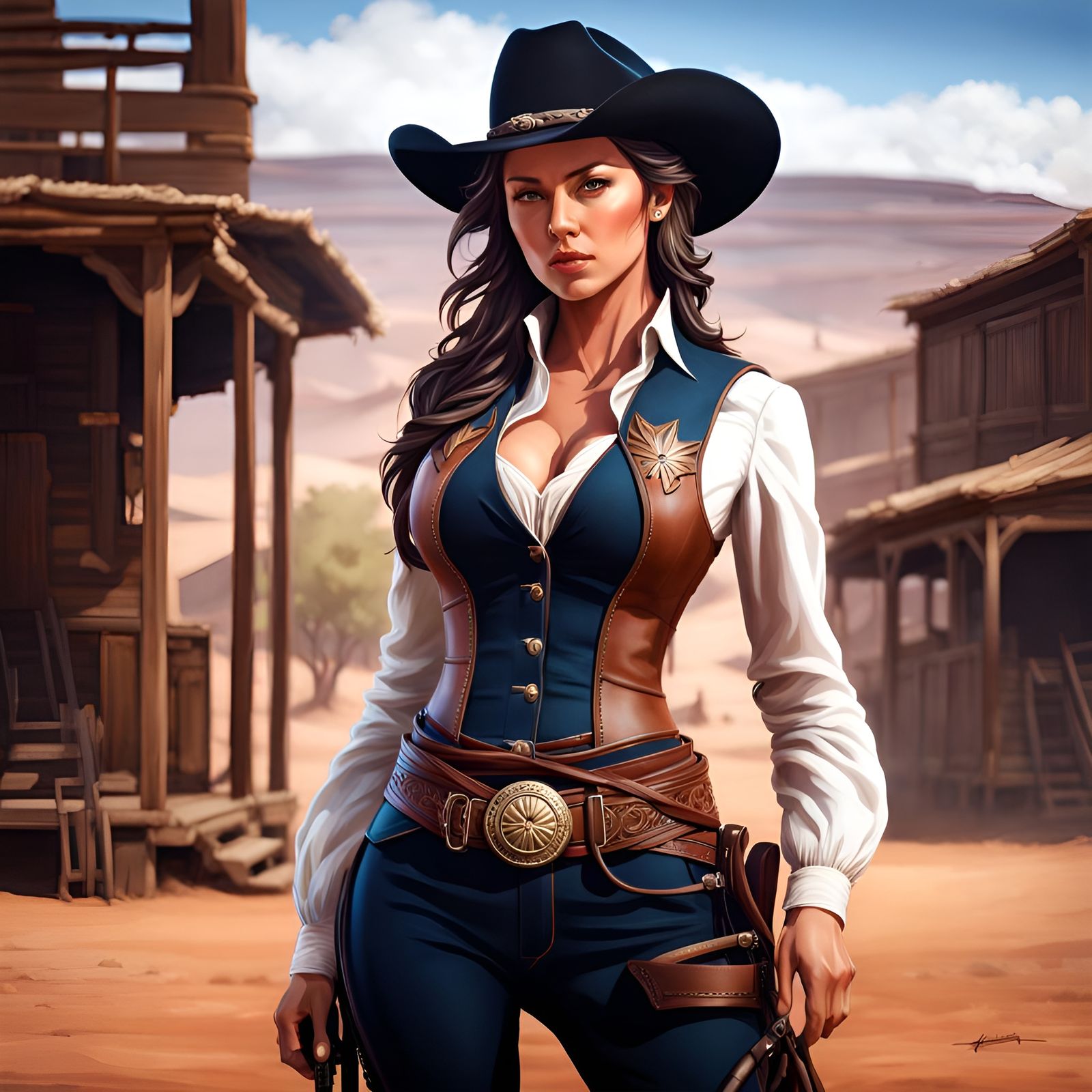 Alluring Gunfighter Portrait in Anime Style