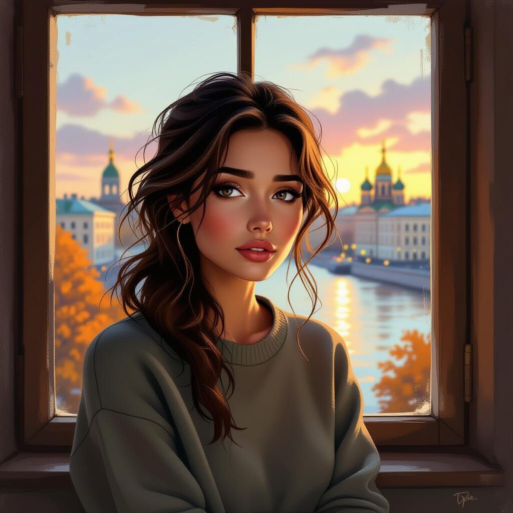 Sad Woman Blends Into Autumnal St. Petersburg