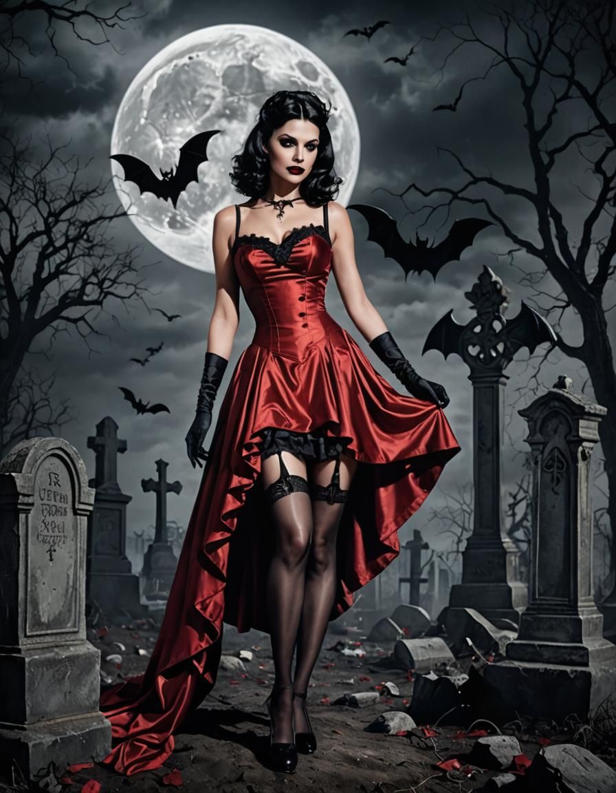 Gothic Vampire Princess in Graveyard, Pin-Up Style