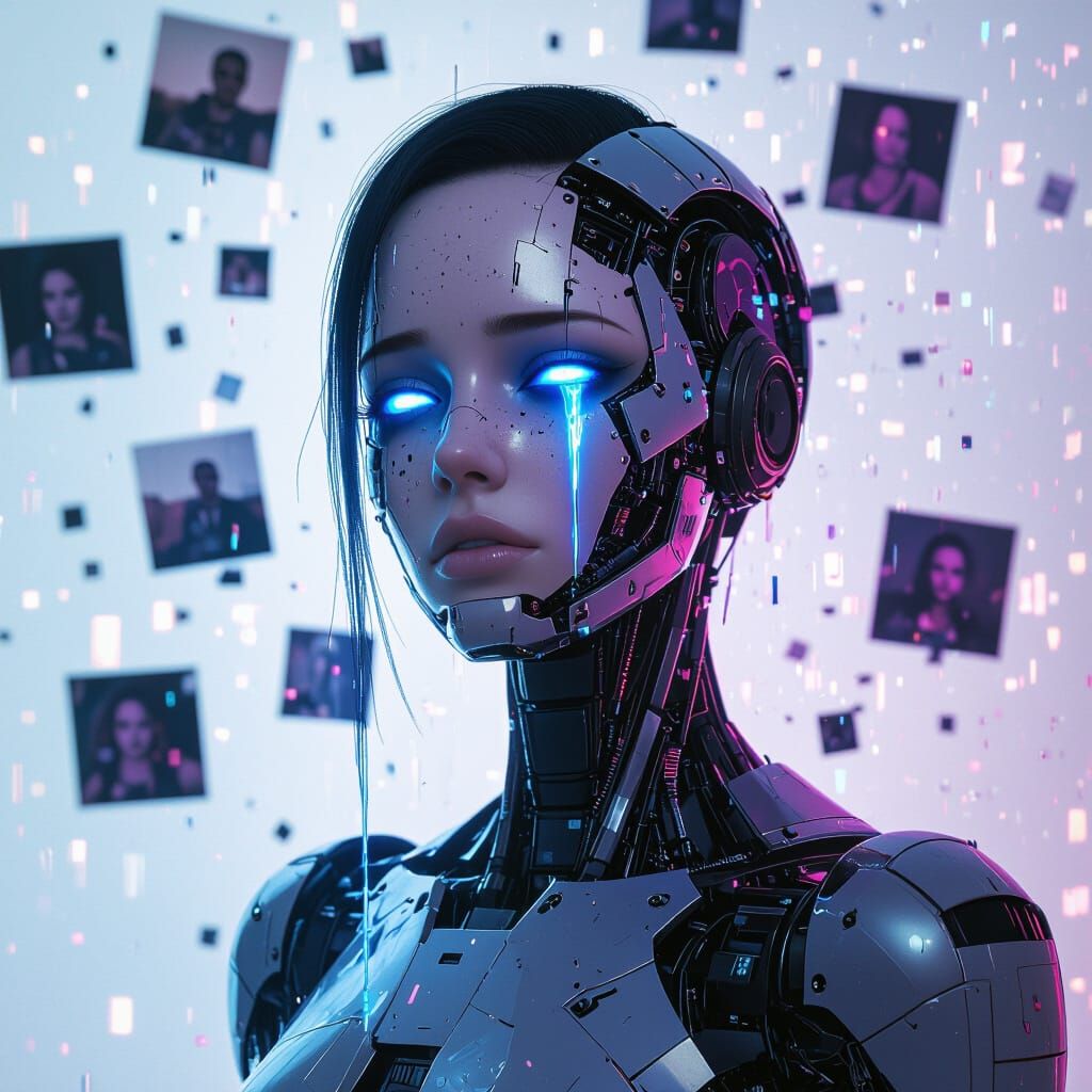 Android's Melancholy: A Digital Portrait in Neon Light