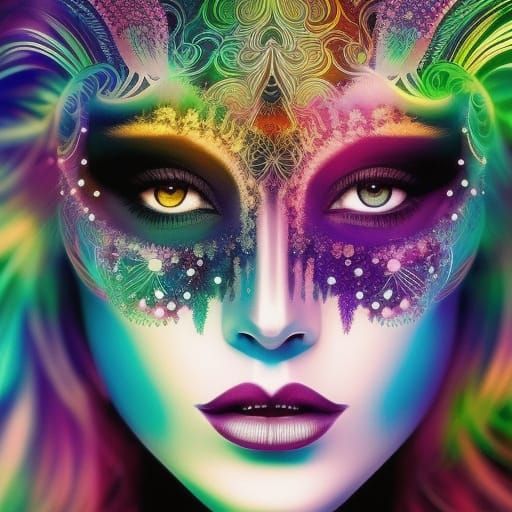 Cyberpunk Woman and Tiger Holographic Illustration