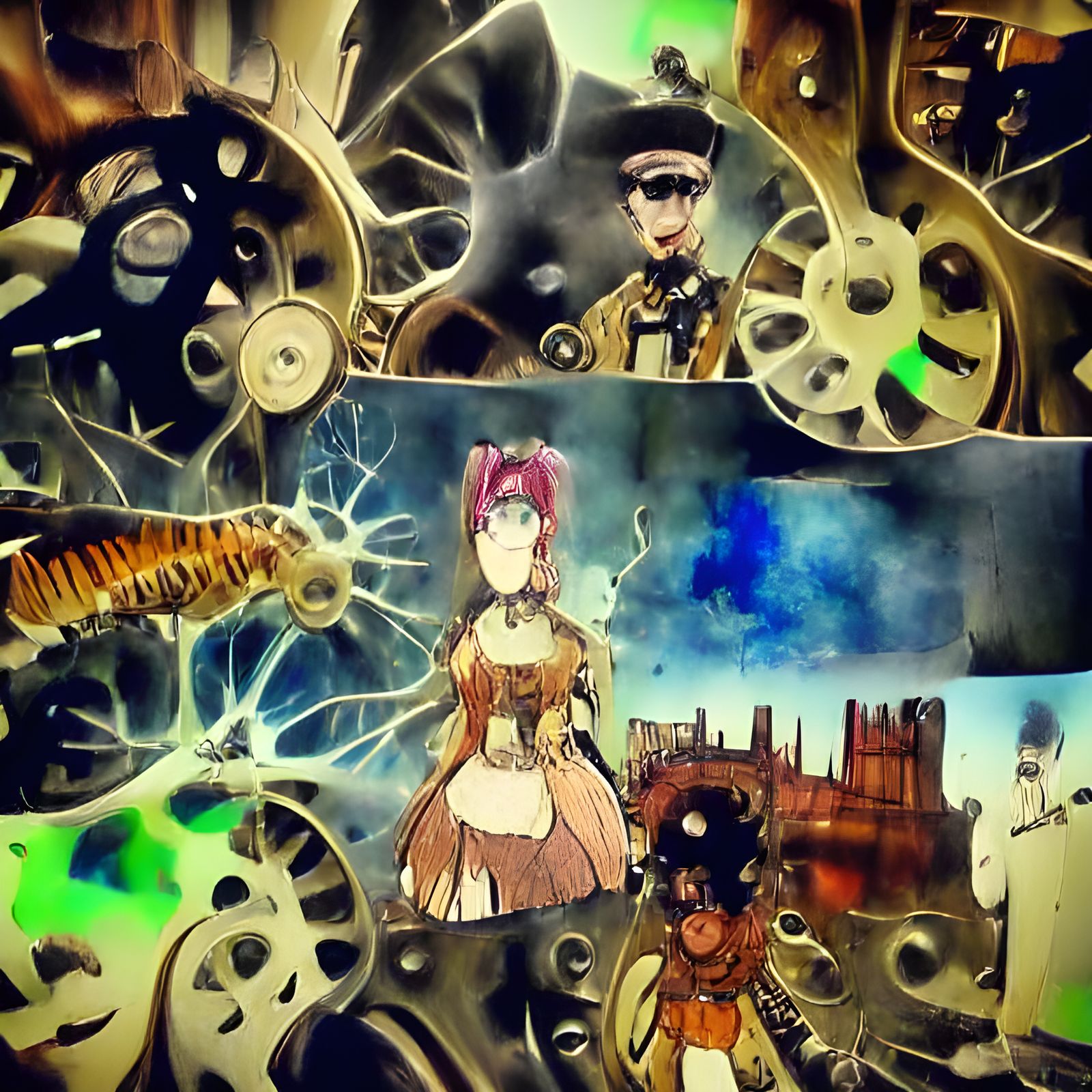 Steampunk Anime Mixed Media Scene