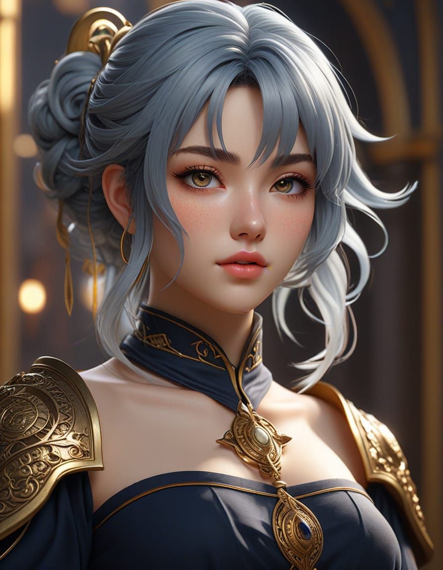 Mystical Woman with Golden Freckles in 3D Anime Art