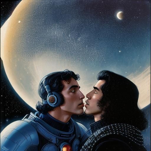 Retro Sci-Fi Kiss in Space