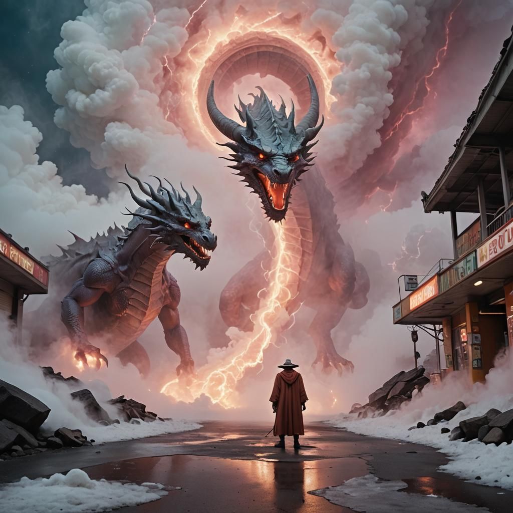 Dragon Wizard at Alien Gas Station: Surreal Dreamscape