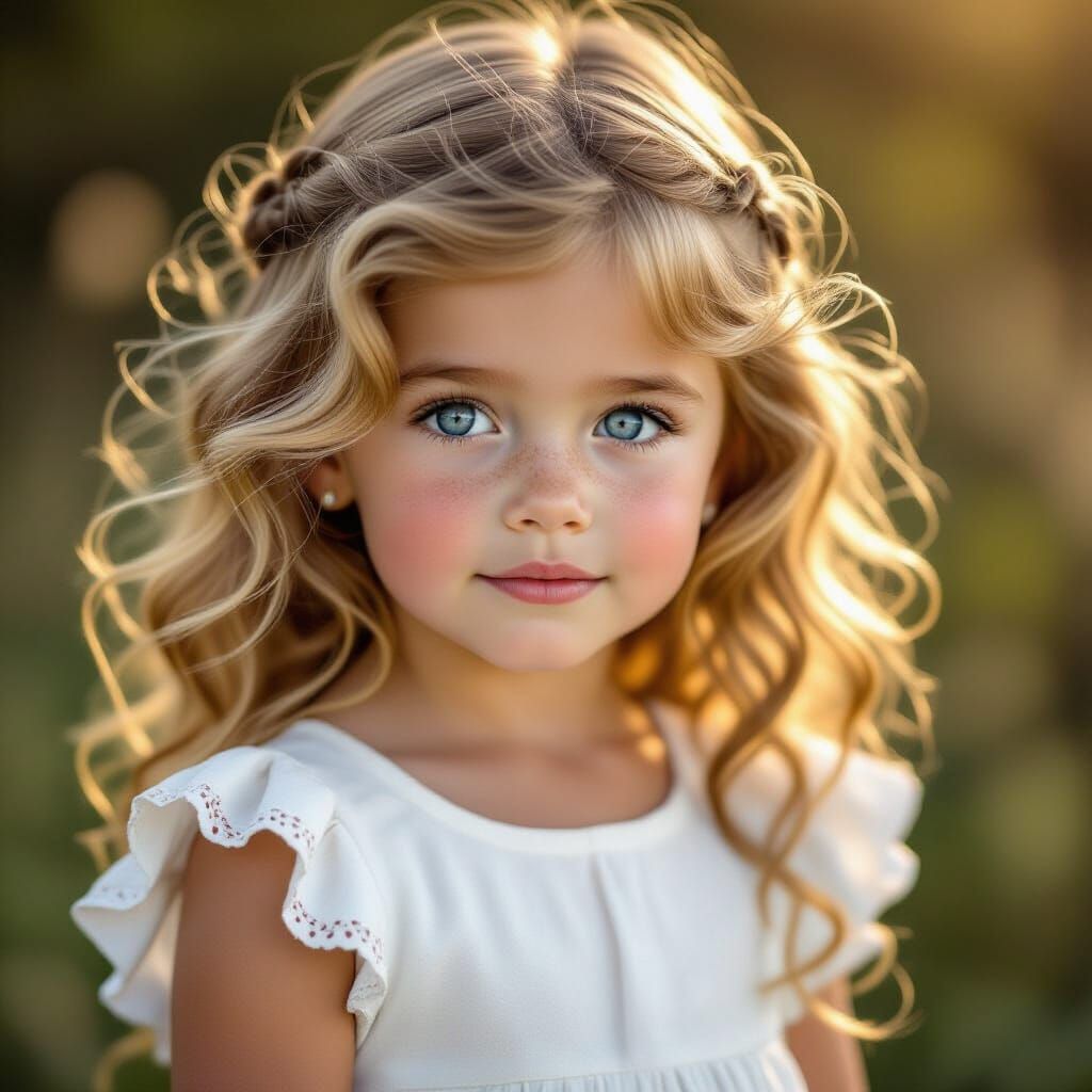 Whimsical Portrait of a Blond Girl with Freckles