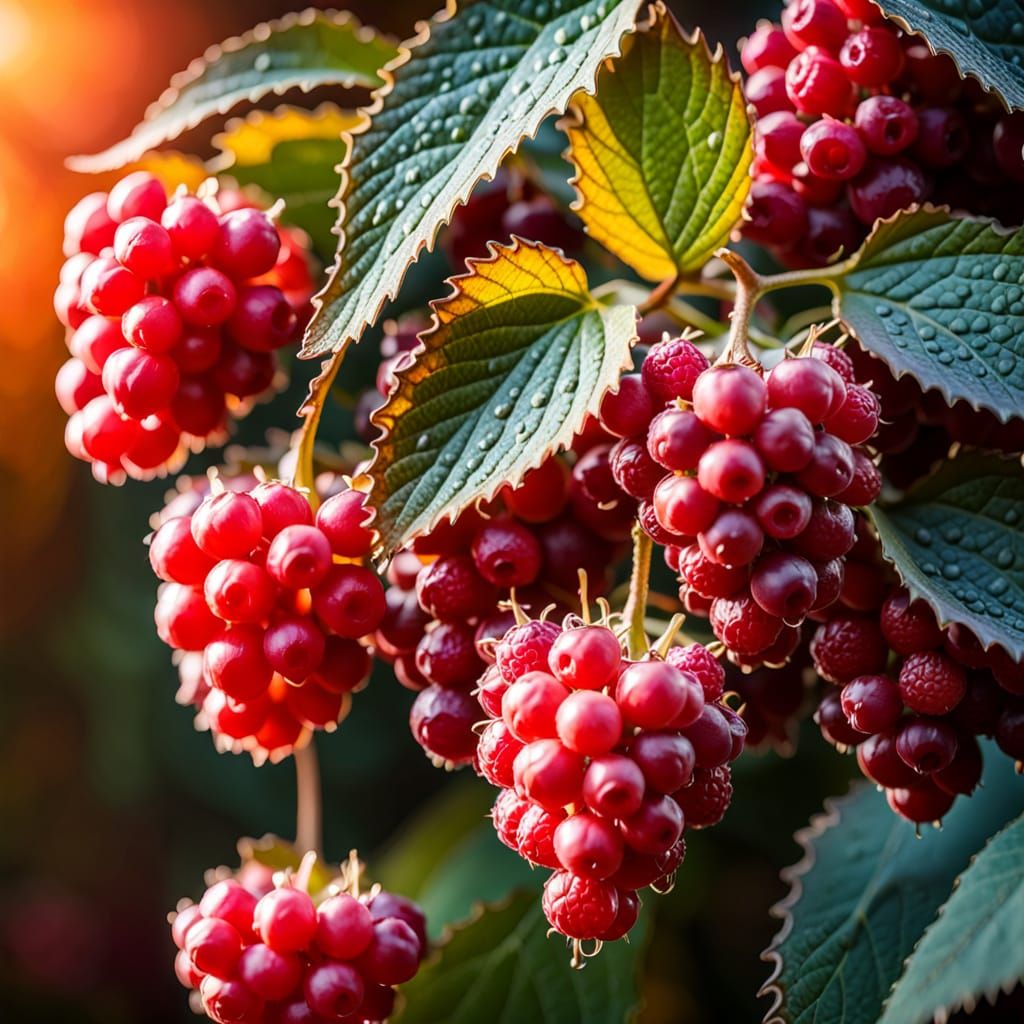 Vibrant Red Berry Still Life in Warm, Expressive Style