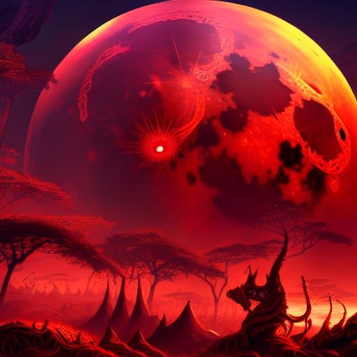 Dramatic Blood Moon Digital Matte Painting