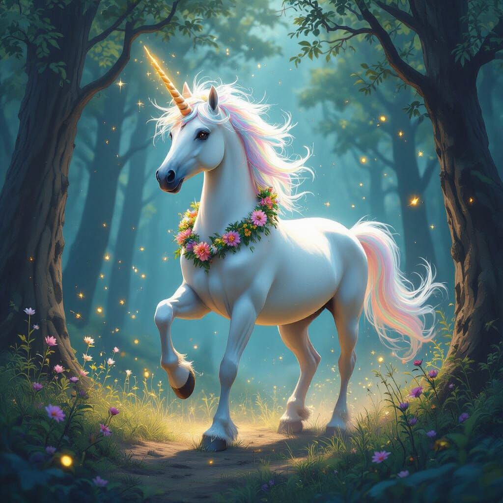 Unicorn in Majestic Forest: Fantasy Realism