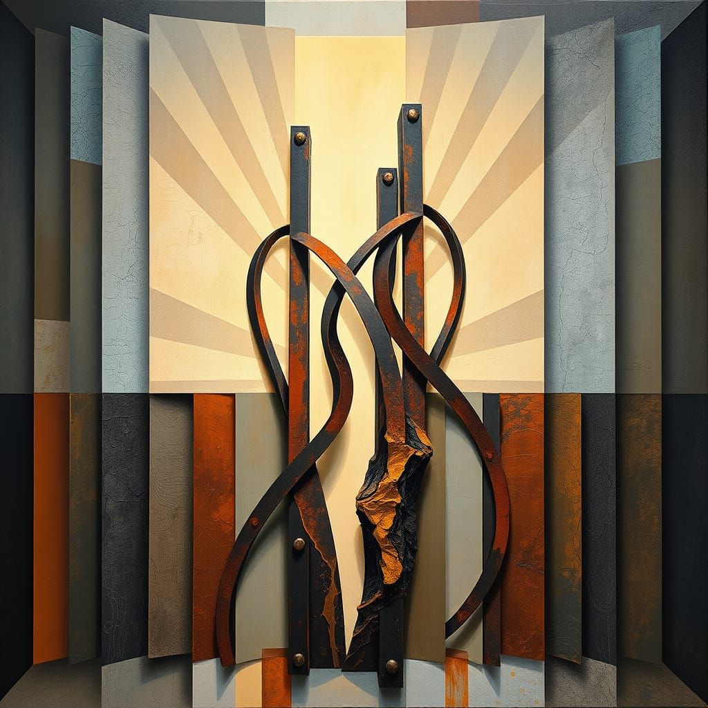 Abstract Cubist Masterpiece of Connection and Time