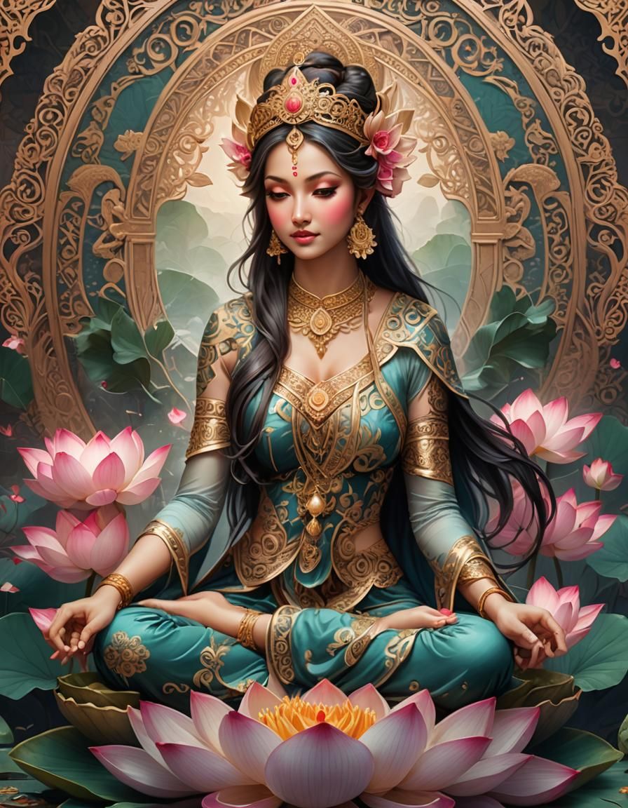 Lotus Goddess with Intricate Details, Trending Art