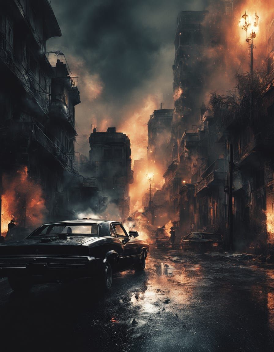 Dark Cinematic Assassin Poster in Neon-Lit Cityscape