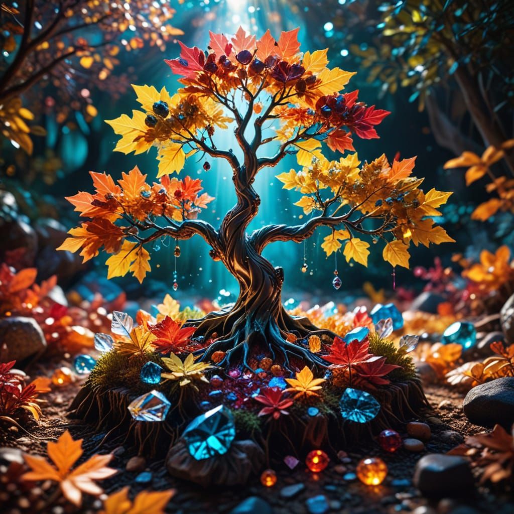 Surreal Crystal Tree Island in Bold Pop Art Style