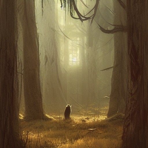 Sinister Bear in Forest, Fantasy Illustration