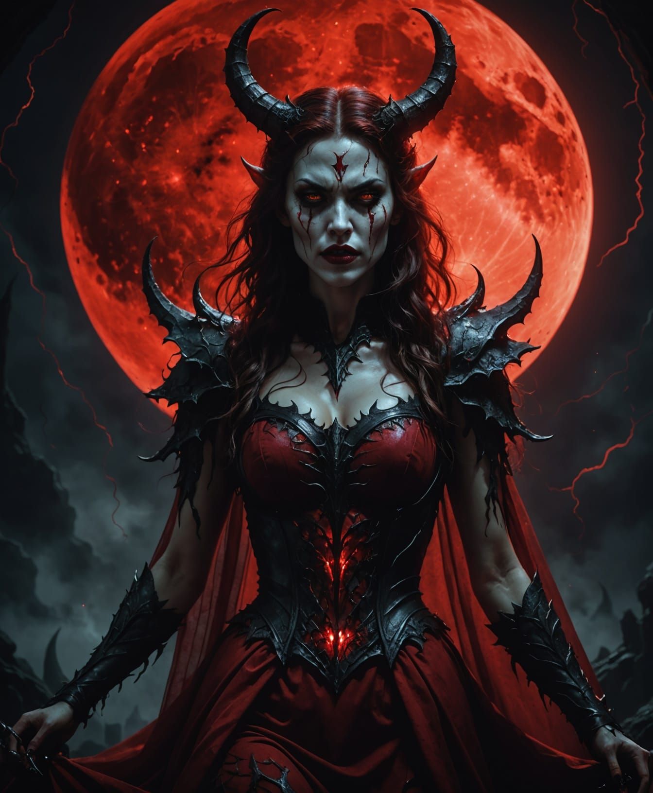 Mysterious Female Demon Under Blood Moonlight