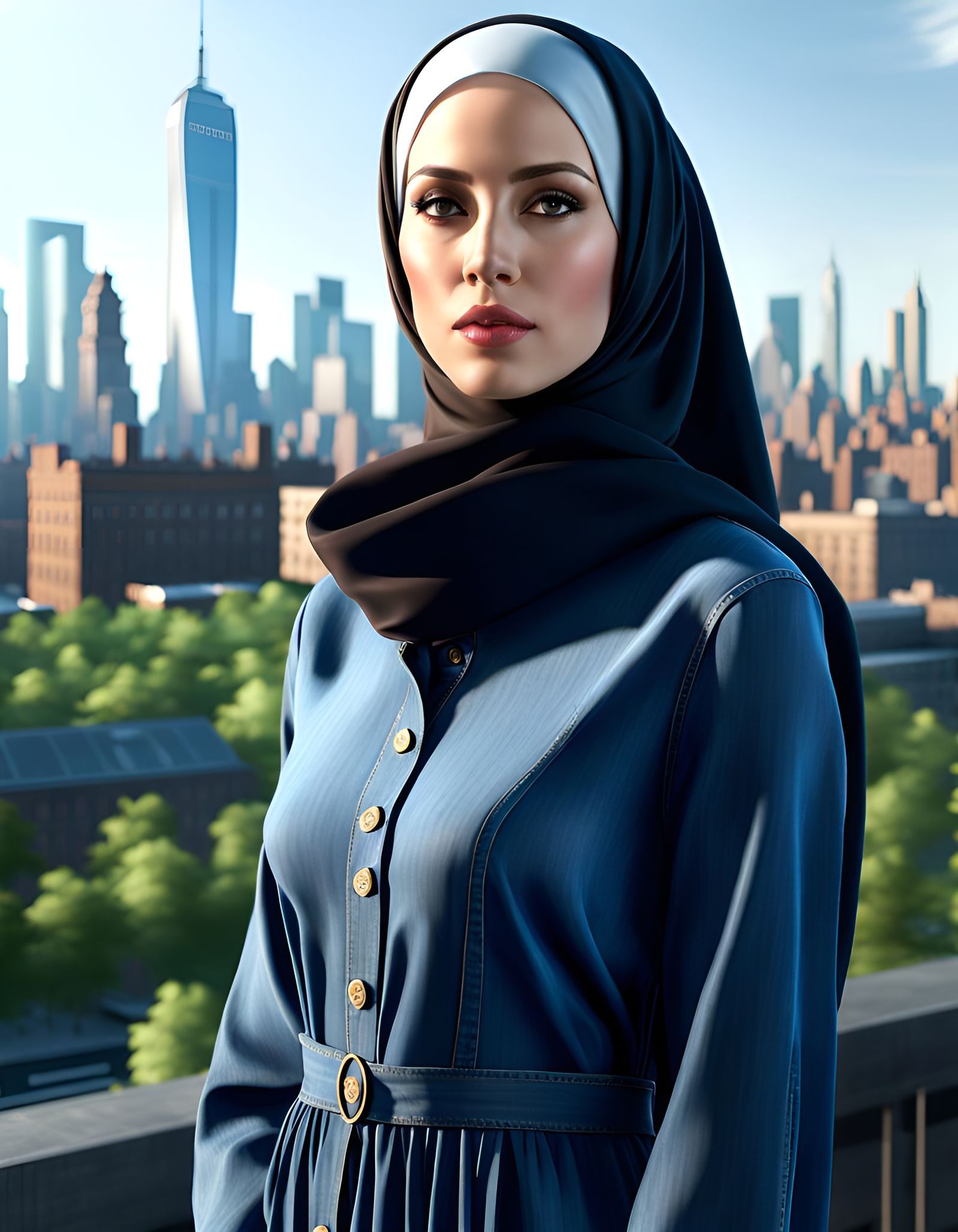 Modest Woman in NYC: Ultra-Realistic Digital Art