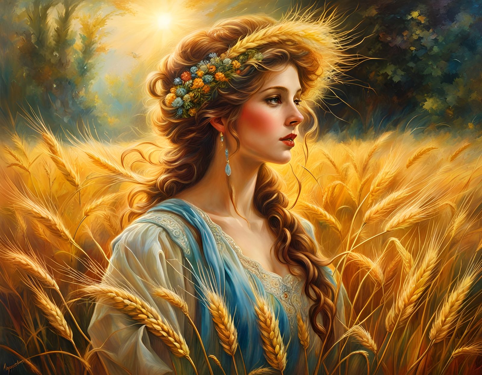 Golden Wheat Field in Oil Painting Style