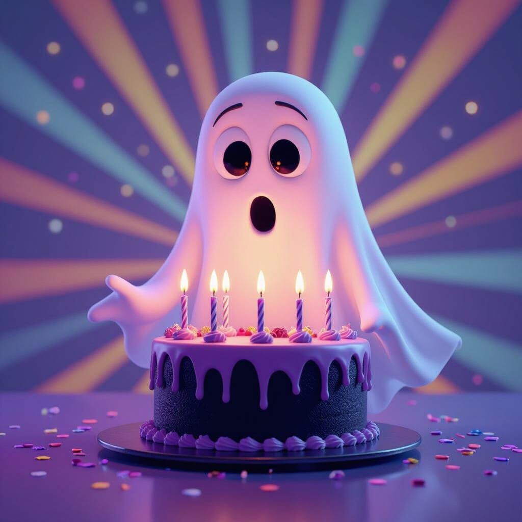 Cute Ghost Blows Out Birthday Candles
