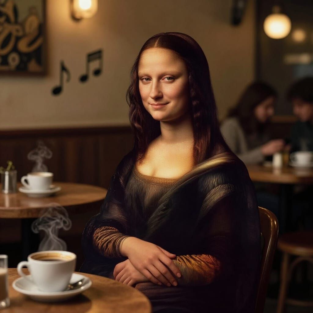 Mysterious Woman in Dimly Lit Cafe